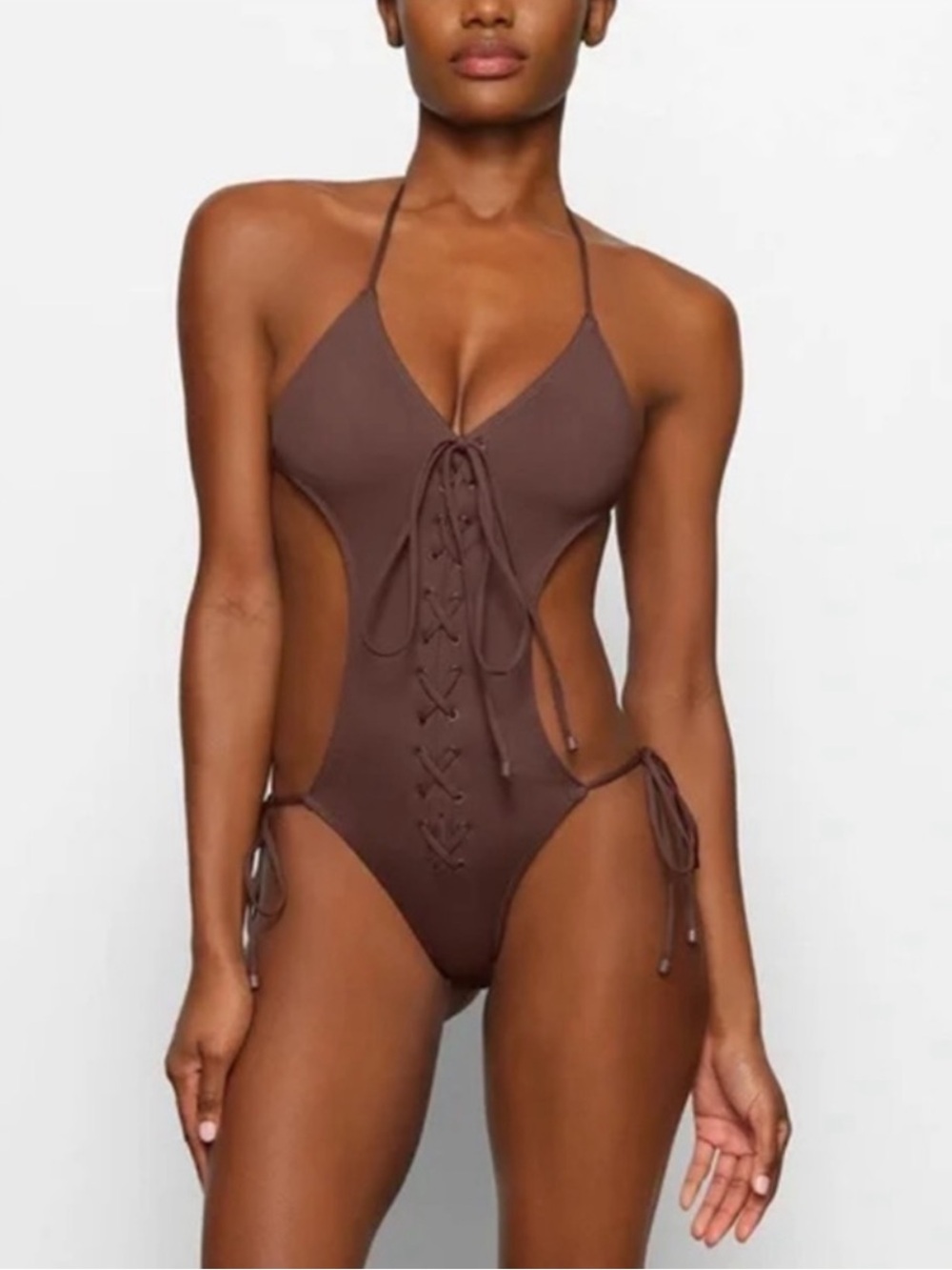 SKIMS Rare Lace Up Monokini XXS Cocoa NWOT